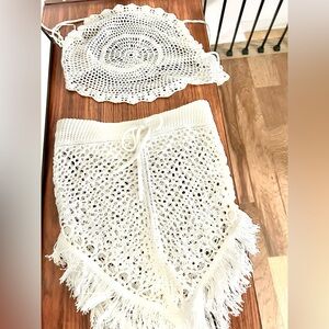 Tularosa White Asymmetrical Skirt and Tularosa white crochet top to match